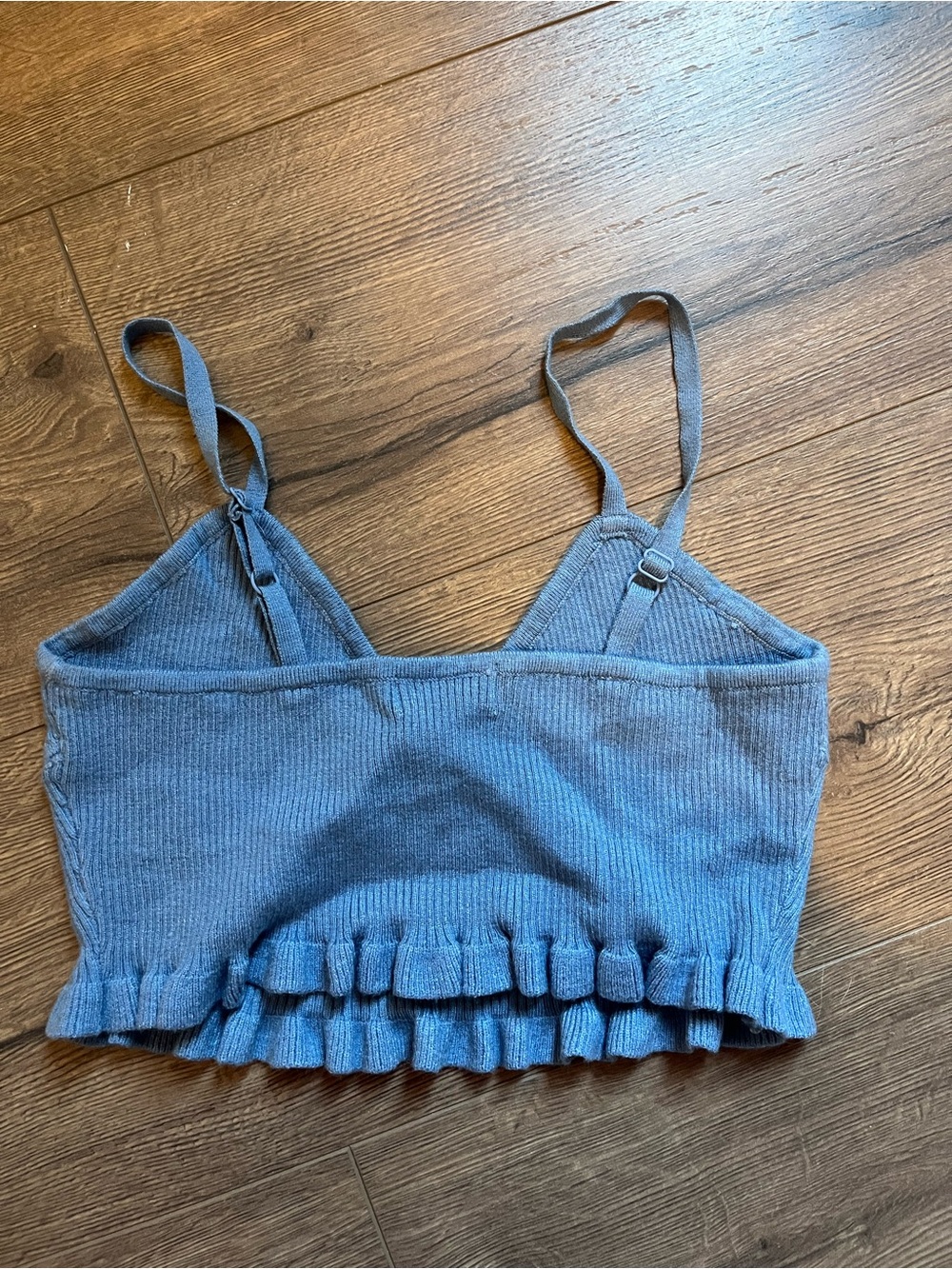 Ardene Blue Ribbed Ruffle Cropped Cami - Picture 2 of 2
